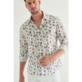 Twn 8EC02AD20089M Slim Fit Gri Baskılı Erkek Gömlek