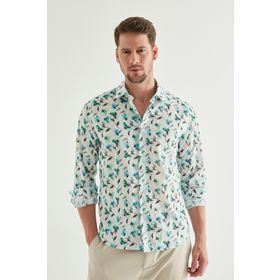 Twn 8EC02AD20089M Slim Fit Yeşil Baskılı Erkek Gömlek
