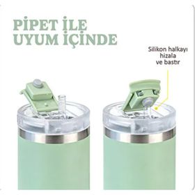Tyeso 900 ml Açık Yeşil Qq Sızdırmaz Pipetli Çift Duvarlı Vakumlu Termos
