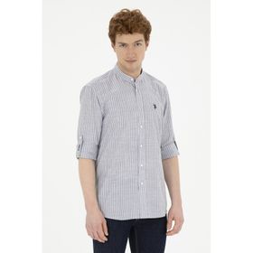 U.S. Polo Assn. 50288924-VR024 Gri Hakim Yaka Çizgili Erkek Gömlek
