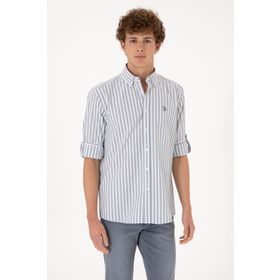 U.S. Polo Assn. 50306327-VR024 Gri Çizgili Beyaz Erkek Gömlek