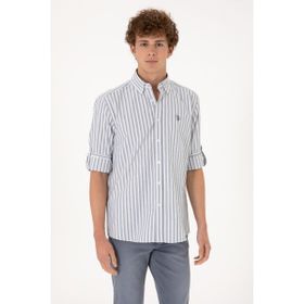 U.S. Polo Assn. 50306327-VR024 Gri Çizgili Beyaz Erkek Gömlek