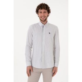 U.S. Polo Assn. 50306366-VR013 Gri Çizgili Beyaz Erkek Gömlek