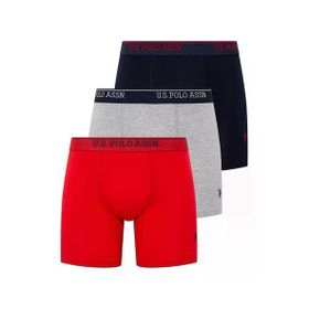 U.S. Polo Assn. Erkek Lacivert Kırmızı Gri Melanj 3'lü Boxer