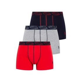 U.S. Polo Assn. Erkek Lacivert Kırmızı Gri Melanj 3'lü Boxer