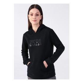 U.S. Polo Assn. Kapüşon Yaka Baskılı GIZMO-SK022 Siyah Kadın Sweatshirt
