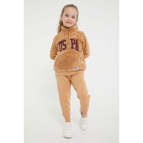 U.S. Polo Assn. Lisanslı Camel Kız Çocuk Yaka Fermuarlı Eşofman Takım