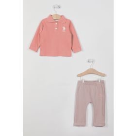 U.S. Polo Assn. Lisanslı Pembe Kız Bebek Uzun Kol Sweatshirt Takım