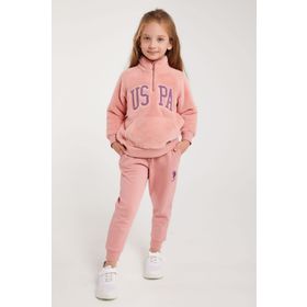 U.S. Polo Assn. Lisanslı Retro Pembe Kız Çocuk Yaka Fermuarlı Eşofman Takım
