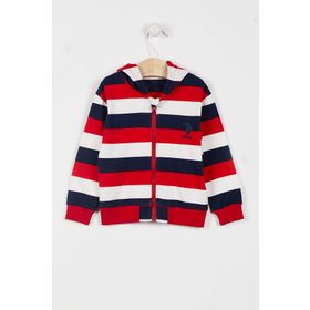 U.S. Polo Assn. Lisanslı Striped Krem Erkek Bebek Kapüşonlu Hırka