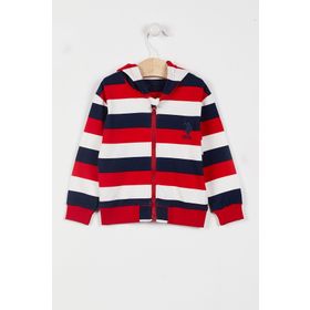 U.S. Polo Assn. Lisanslı Striped Krem Erkek Bebek Kapüşonlu Hırka