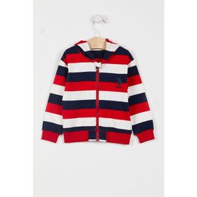 U.S. Polo Assn. Lisanslı Striped Krem Erkek Bebek Kapüşonlu Hırka