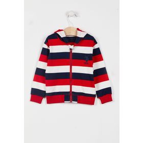 U.S. Polo Assn. Lisanslı Striped Krem Erkek Bebek Kapüşonlu Hırka