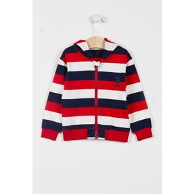 U.S. Polo Assn. Lisanslı Striped Krem Erkek Bebek Kapüşonlu Hırka