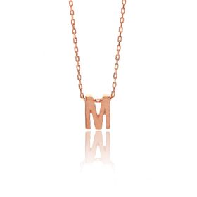 Üç Boyutlu M Harfi Kadın Gümüş Kolye