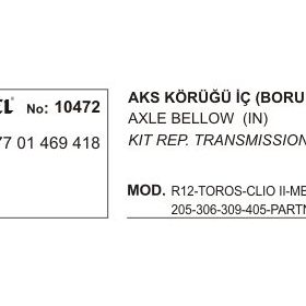 Üçel 10472 Renault Clio İç Saclı Aks Körüğü