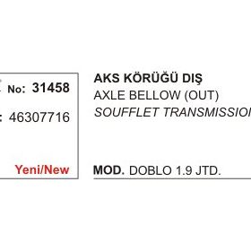 Üçel 31458 46307716 Fiat Linea Doblo 1.9 JTD Dış Aks Körüğü