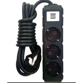 Ufo UFO0009-USB Siyah 1.5 m 2 USB'li 3'lü Anahtarlı Akım Korumalı Grup Priz