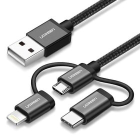 Ugreen 3 in 1 iOS Lightning Type-C Micro Siyah USB Şarj ve Data Kablosu