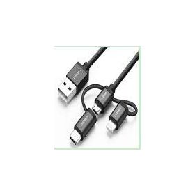 Ugreen 3 in 1 iOS Lightning Type-C Micro Siyah USB Şarj ve Data Kablosu