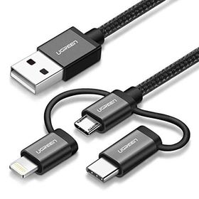 Ugreen 3 in 1 iOS Lightning Type-C Micro Siyah USB Şarj ve Data Kablosu