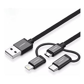 Ugreen 3 in 1 iOS Lightning Type-C Micro Siyah USB Şarj ve Data Kablosu