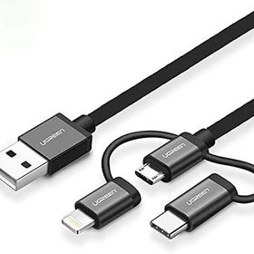 Ugreen 3 in 1 iOS Lightning Type-C Micro Siyah USB Şarj ve Data Kablosu