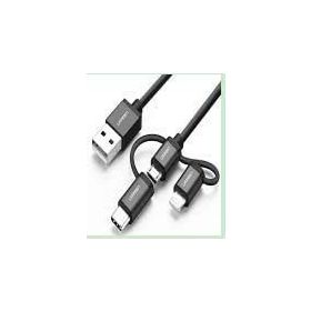 Ugreen 3 in 1 iOS Lightning Type-C Micro Siyah USB Şarj ve Data Kablosu