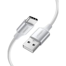Ugreen 60133 2 mt Gümüş Beyaz Type-C USB-A 3A QC Örgülü Hızlı Şarj Kablosu