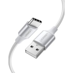Ugreen 60133 2 mt Gümüş Beyaz Type-C USB-A 3A QC Örgülü Hızlı Şarj Kablosu