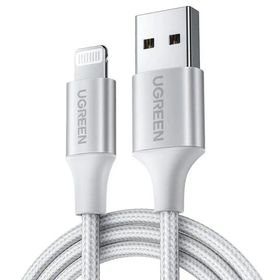 Ugreen 60163 2 mt Gümüş Lightning to USB-A Örgülü iPhone Hızlı Şarj Kablosu