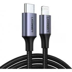 Ugreen 60761 3A PD MFI Sertifikalı Örgülü 2 mt Siyah Type-C Lightning Hızlı Şarj Kablosu