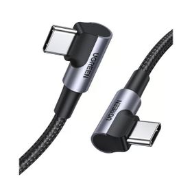 Ugreen 70531 USB-C 60 W 3A QC PD Çift Taraflı 90 Derece Örgülü 2 m Siyah Hızlı Şarj Kablosu