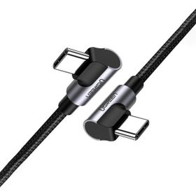 Ugreen 70531 USB-C 60 W 3A QC PD Çift Taraflı 90 Derece Örgülü 2 m Siyah Hızlı Şarj Kablosu