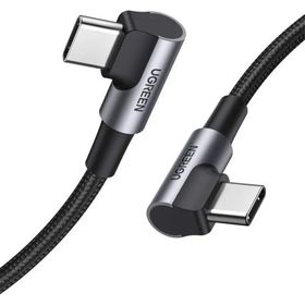 Ugreen 70531 USB-C 60 W 3A QC PD Çift Taraflı 90 Derece Örgülü 2 m Siyah Hızlı Şarj Kablosu