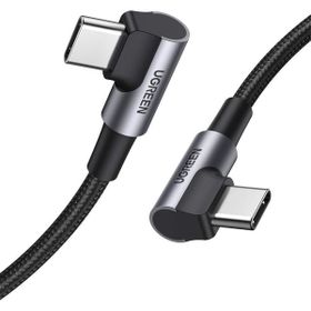 Ugreen 70531 USB-C 60 W 3A QC PD Çift Taraflı 90 Derece Örgülü 2 m Siyah Hızlı Şarj Kablosu