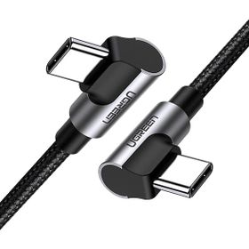 Ugreen 70531 USB-C 60 W 3A QC PD Çift Taraflı 90 Derece Örgülü 2 m Siyah Hızlı Şarj Kablosu