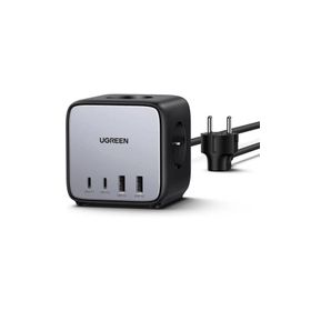 Ugreen DigiNest Cube 65W GaN 2 Hızlı Şarj Cihazı 2xUSB-2xType-C 3'lü Akım Korumalı Küp Grup Priz