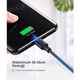 Ugreen Örgülü Beyaz 25 cm USB Type-C Şarj ve Data Kablosu