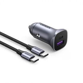 Ugreen PD 30 Watt SCP 22.5 Watt Type-C USB Alüminyum Araç Çakmaklık Şarjı