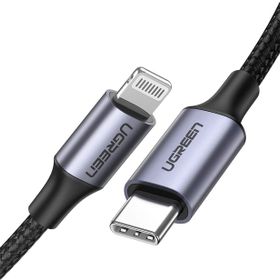 Ugreen Siyah Örgülü Type-C Lightning Hızlı Şarj Kablosu