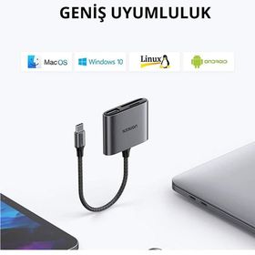 Ugreen Type-C To SD Micro SD TF USB Kart Okuyucu Adaptör