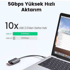 Ugreen Type-C To SD ve Micro SD Kart Okuyucu Adaptör