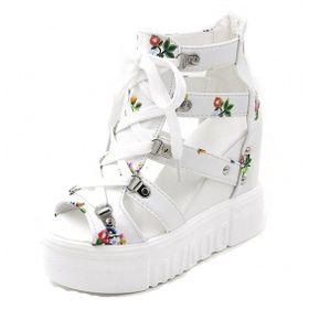 Ulalaza Mary Jane Açık Ayak Tıknaz Kama Yarasa Kalp Zincir S18-Blackcolor Kadın Platform Ayakkabı