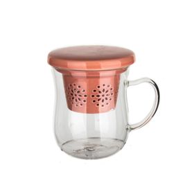 Ultraform Porselen Süzgeçli Kapaklı Oval Pembe Kupa