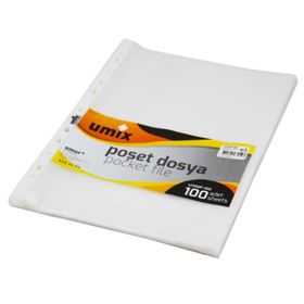 Umix A4 100'lü 10 Paket Şeffaf Poşet Dosya