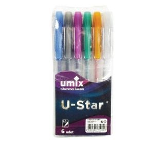 Umix U-Star 6'lı Paket Simli Jel Kalem