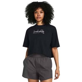 Under Armour Boxy Crop Branded Siyah Kısa Kollu Kadın T-Shirt