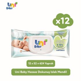 Uni Baby 12x52'li Hassas Dokunuş Islak Mendil