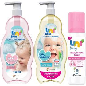 Uni Baby 900 ml Bebek Şampuan+700 ml Kolay Tarama Şampuanı+200 ml Saç Tarama Sprey 3'lü Set